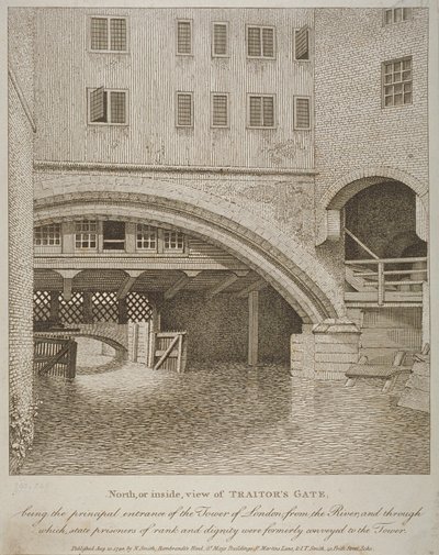 Vue nord de la Traitors Gate, Tour de Londres, publiée par Nathaniel Smith, 1798 - English School