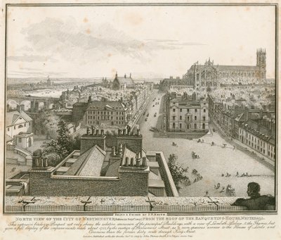 Vue nord de Westminster depuis le toit du Banqueting House, Whitehall - English School