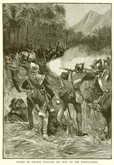 Núñez de Balboa combattant son chemin vers les Cordillères - English School