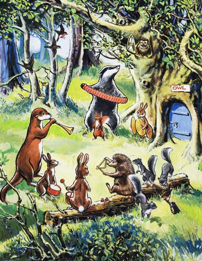 Animaux de la nurserie jouant dans les bois - English School