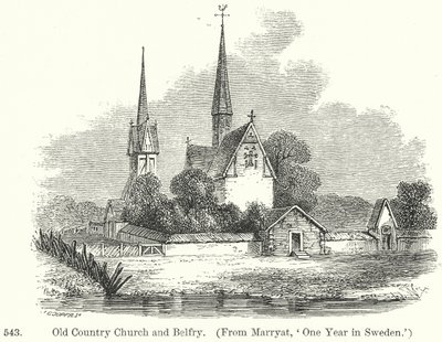Église et beffroi du Vieux-Pays (gravure) - English School