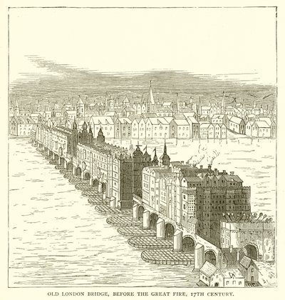 Vieux Pont de Londres, avant le Grand Incendie, 17ème Siècle - English School