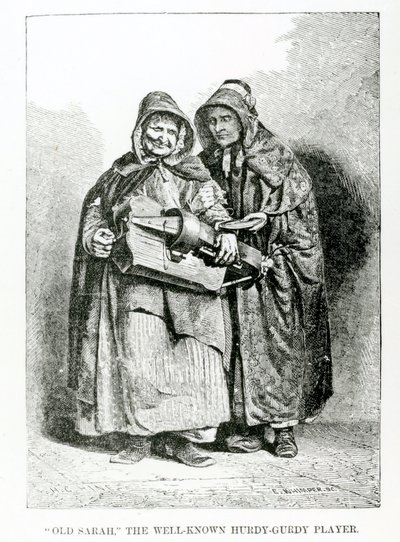 Vieille Sarah, la célèbre joueuse de vielle, vers 1840 - English School