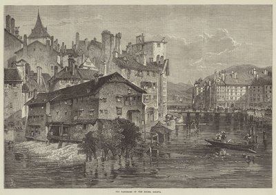 Vieilles tanneries sur le Rhône, Genève (gravure) - English School