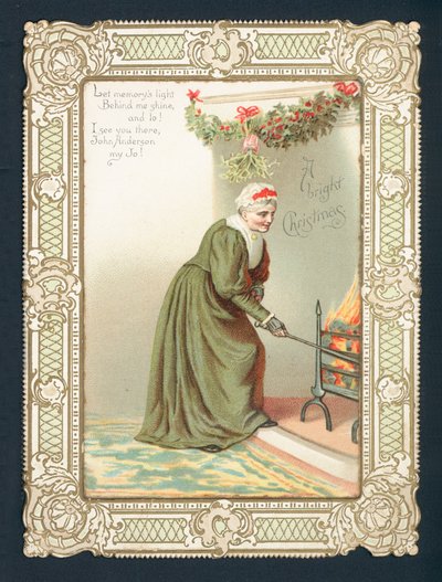 Vieille femme attisant le feu - English School
