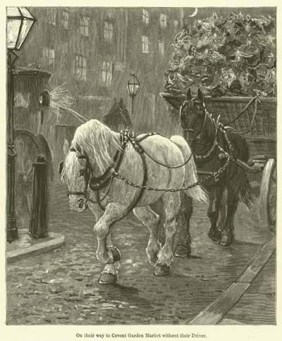 En route pour le marché de Covent Garden sans leur chauffeur (gravure) - English School