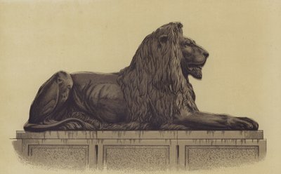 Une des statues de lion de Trafalgar Square, Londres - English School
