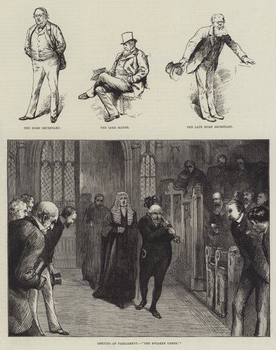 Ouverture du Parlement, "Le président arrive !" (gravure) - English School