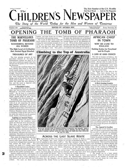 Ouverture de la tombe du Pharaon, illustration du journal pour enfants, 13 janvier 1923 - English School