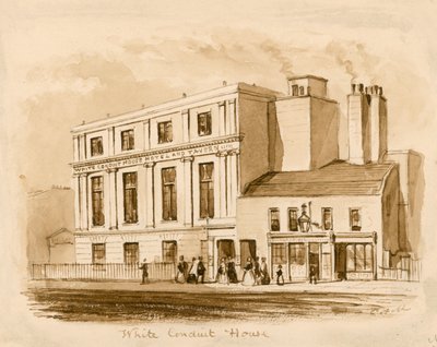 Dessin original sépia de la nouvelle White Conduit House, Pentonville, Londres - English School