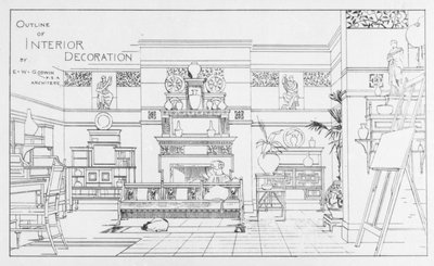 Décoration intérieure, design par E. W. Godwin, illustration de The British Architect, 1er juillet 1881 - English School