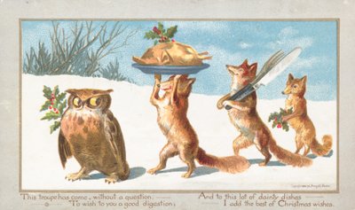 Hibou et renards portant le festin de Noël - English School