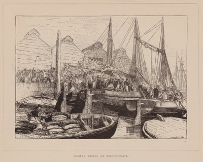 Bateaux à huîtres à Billingsgate (gravure) - English School