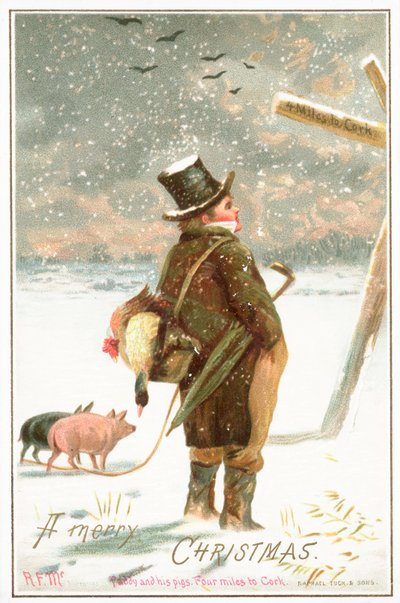 Paddy et ses cochons, 4 miles de Cork, carte de Noël - English School