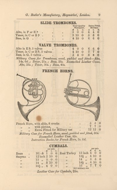 Page du Catalogue Illustré des Instruments de Musique de G Butler - English School