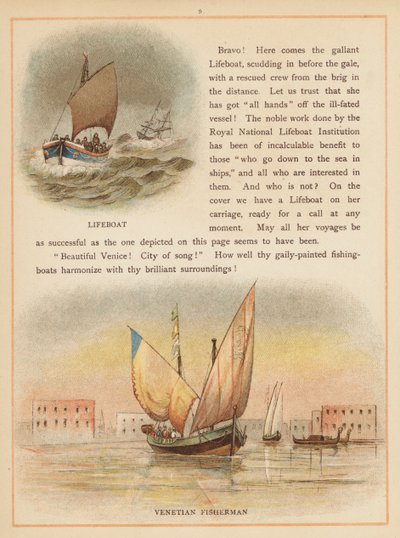 Page de The Boats of the World, fin du 19e siècle (lithographie en couleur) - English School