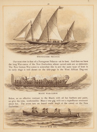 Page de The Boats of the World, fin du 19e siècle (lithographie en couleur) - English School