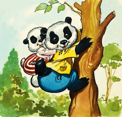 Pandas grimpant à un arbre - English School