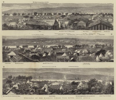 Panorama des champs de diamants, rivière Vaal, Afrique du Sud (gravure) - English School