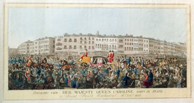 Vue panoramique. Sa Majesté la reine Caroline allant en grande pompe à la cathédrale Saint-Paul, 20 novembre 1820, pub. 1821 - English School