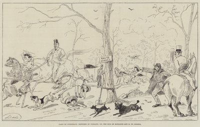 Paris à cheval, le Bois de Boulogne et M. de Lesseps (gravure) - English School