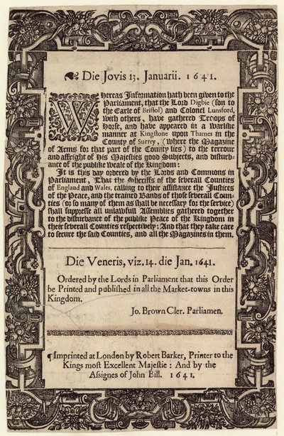 Ordre Parlementaire, 14 janvier 1641 - English School