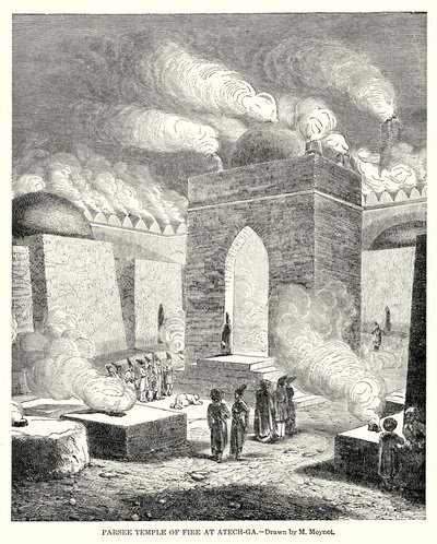 Temple du feu des Parsiens à Atech-Ga (gravure) - English School