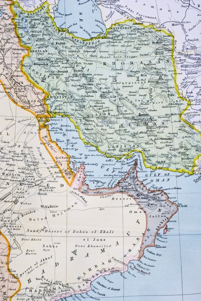 Carte partielle du Moyen-Orient montrant la mer Rouge, le golfe Persique et la Corne de l
