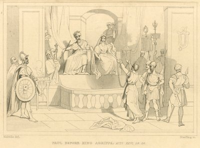 Paul devant le roi Agrippa, Actes XXVI, 28, 29 (gravure) - English School