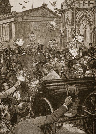Peace with honour", réception de Lord Beaconsfield et Lord Salisbury à Charing Cross, illustration tirée de "Cassell