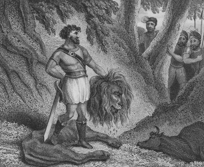 Pépin le Bref, roi des Francs, prouvant que sa taille n