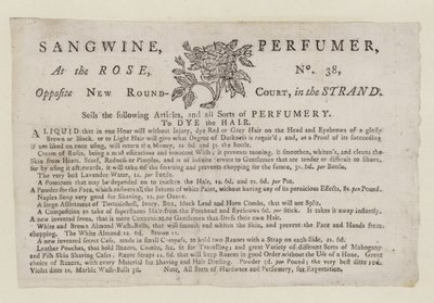 Parfumeurs, Sangwine, carte de visite - English School