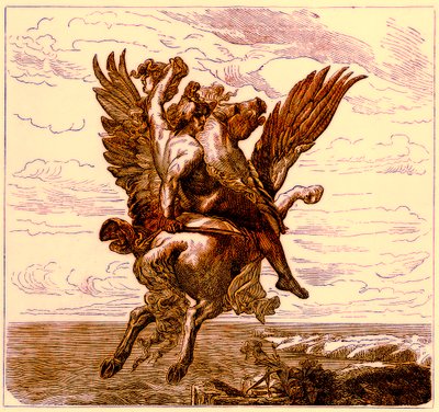 Persée sur le cheval ailé Pégase, avec la tête de Méduse, illustration de L