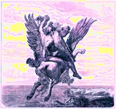 Persée sur le cheval ailé Pégase, avec la tête de Méduse, illustration de L