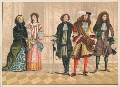 Personnes de distinction, peut-être allemandes, vers 1680 (chromolithographie) - English School