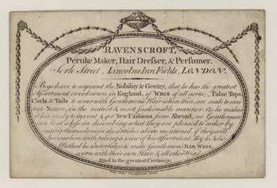 Perruquier, Ravenscroft, carte de visite - English School