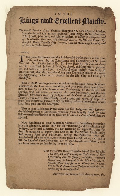 Pétition à Sa Majesté le Roi - English School