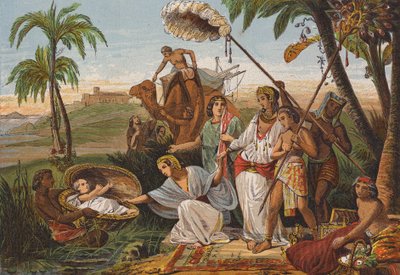 La fille du Pharaon trouvant Moïse dans les joncs - English School