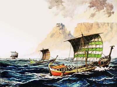 Les explorateurs phéniciens envoyés par un pharaon égyptien pour naviguer autour de la côte de l