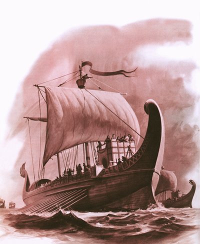 Flotte phénicienne descendant la côte ouest de l