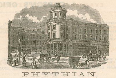 Phythian, grossiste et détaillant de thé et entrepôt étranger, 430 West Strand et 1-3 King William Street, Londres - English School