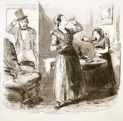 Croquis pittoresques de Londres : La maison de pension, de The Illustrated London News, 1849 - English School