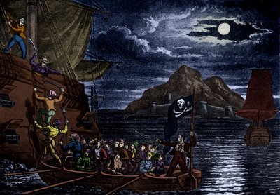 Pirates abordant un navire espagnol, Antilles, illustration de 