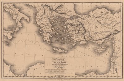 Lieux mentionnés dans les Actes des Apôtres, illustrant les voyages de Saint Paul, montrant aussi son... (gravure) - English School