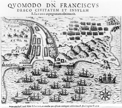Plan montrant comment Francis Drake (vers 1540-96) a pris d