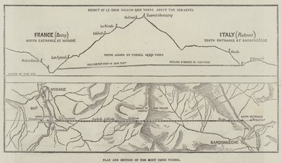 Plan et section du tunnel du Mont Cenis (gravure) - English School