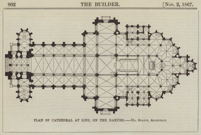 Plan de la cathédrale de Linz, sur le Danube (gravure) - English School