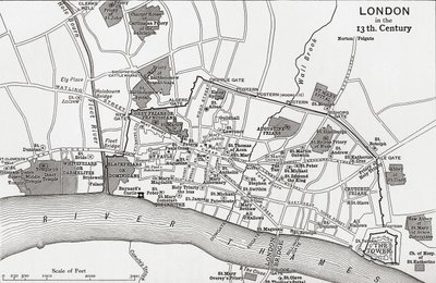 Plan de Londres au XIIIe siècle, de 