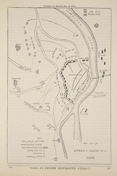 Plan de la bataille de Sobraon, 10 février 1846, illustration de Cassells Illustrated History of England - English School