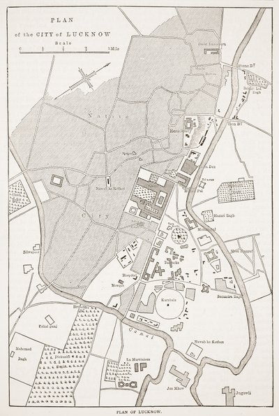 Plan de la ville de Lucknow, de Cassells Illustrated History of England - English School